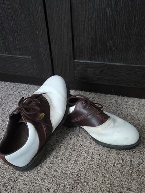 Golf Shoes By FootJoy.  White and Brown Leather. Size 9W